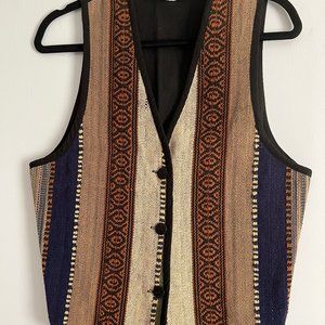 BOOM Vintage, Serape print, woven cotton Vest, Medium, Neutrals & Blue